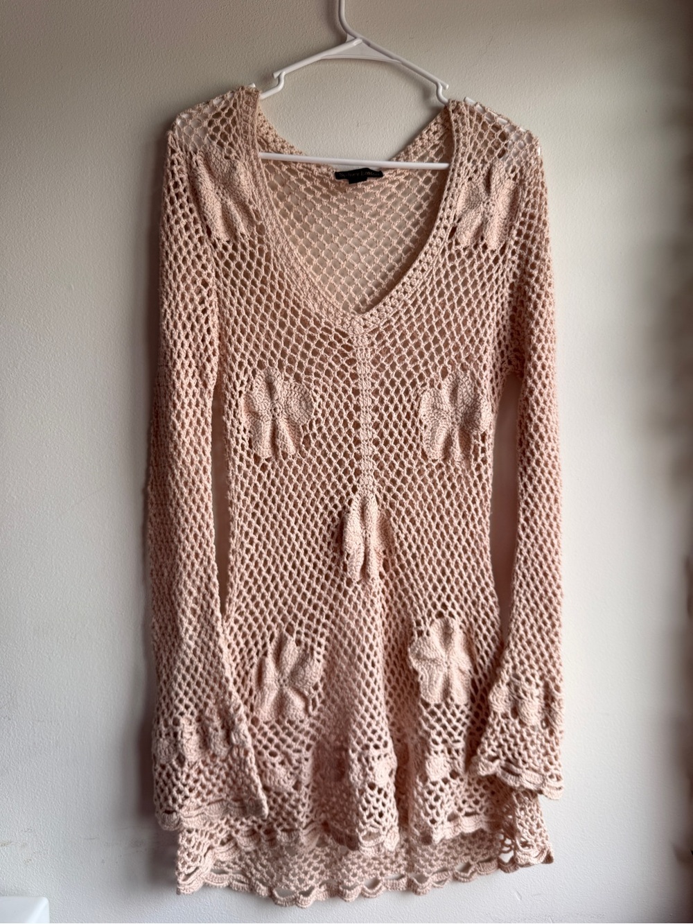 Y2K Sydney Easton Cream Crochet Open Knit Floral Mini Dress Cover Up M